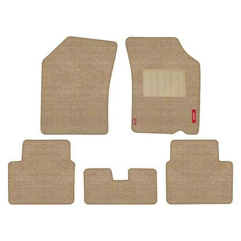 Elegant Popcorn 5 Pcs Polypropylene & Non Woven Beige Carpet Car Floor Mat Set for Maruti Suzuki Swift Dzire