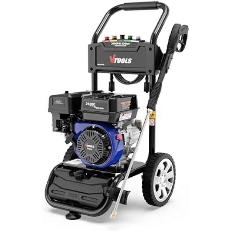 VTOOLS 234 bar 3.6 Litre Gasoline Pressure Washer with 2 Wheels, 9 m Hose & 5 Quick Connect Nozzles, VGPW3400H