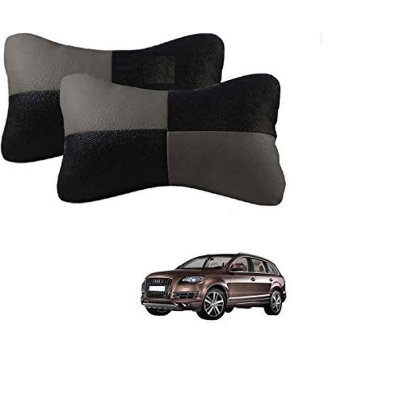 Kozdiko 2 Pcs Leather Grey & Black Neck Rest Car Cushion Pillow Set for Audi Q7