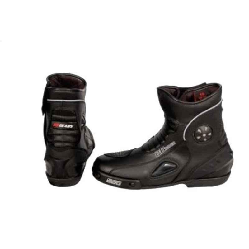 Biking Brotherhood Black Microfiber Leather Ankle Boot, Size: 6