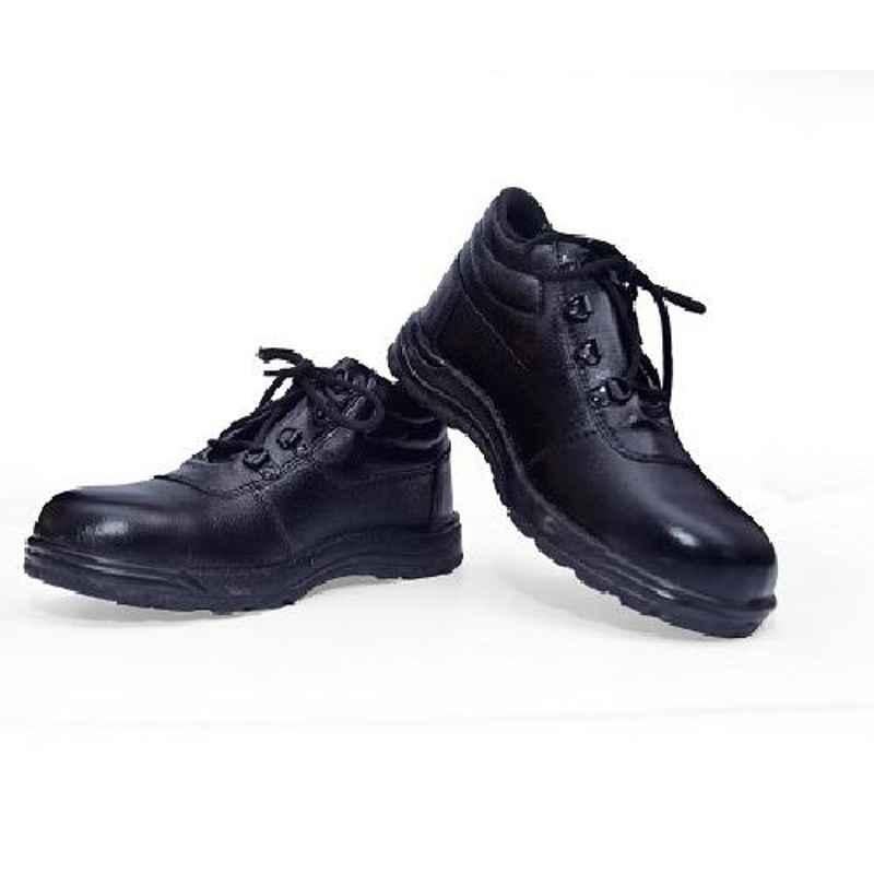 Leather Craft Tesla High Ankle Leather Steel Toe Black Work Safety Shoes, Size: 7