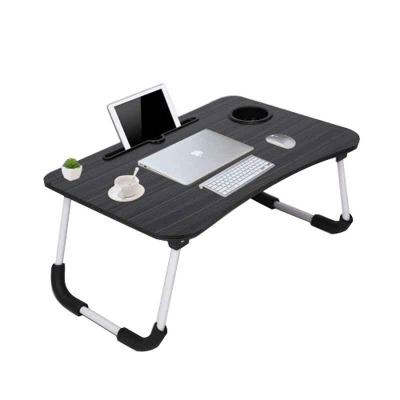 Stylish Wooden Black Laptop Table with Mobile, Cup & Glass Holder
