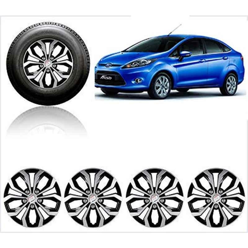 Auto Pearl 4 Pcs 14 inch ABS Silver & Black Press Fitting Caps Wheel Cover Set for Ford Fiesta