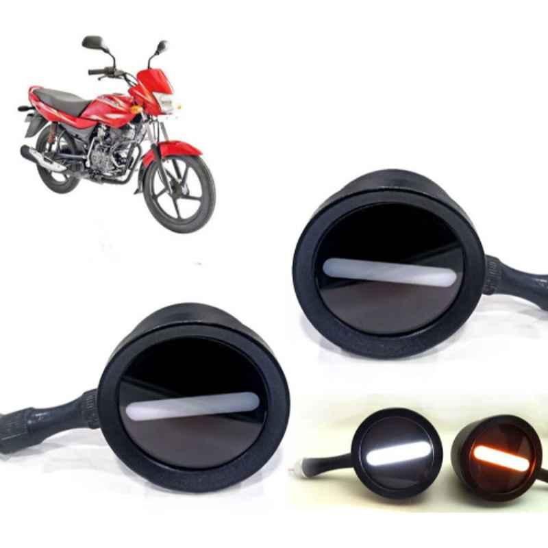 Auto Pearl 2 Pcs 12V Black Bike Front LED Indicator Light Set for BMW, F096