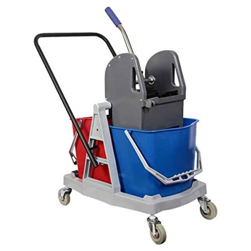 Moonlight 34L Alloy Steel & Plastic Round Double Mop Bucket with Trolley & Wringer, 71013