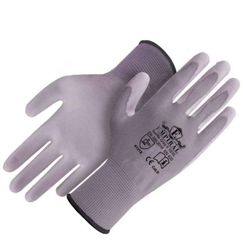 Empiral Gorilla Grey II E101573320 100% Polyester Grey PU Palm Coated Gloves, Size: M
