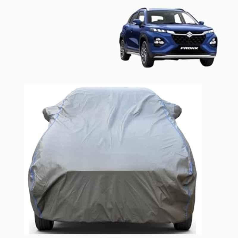 Aarex Auto Polyester Grey 100% Waterproof Car Body Cover with Mirror Pocket, Triple Stitched, Dustproof, Heat Resistant & All Weather Protection for Maruti Suzuki Fronx, BL-3-Grey