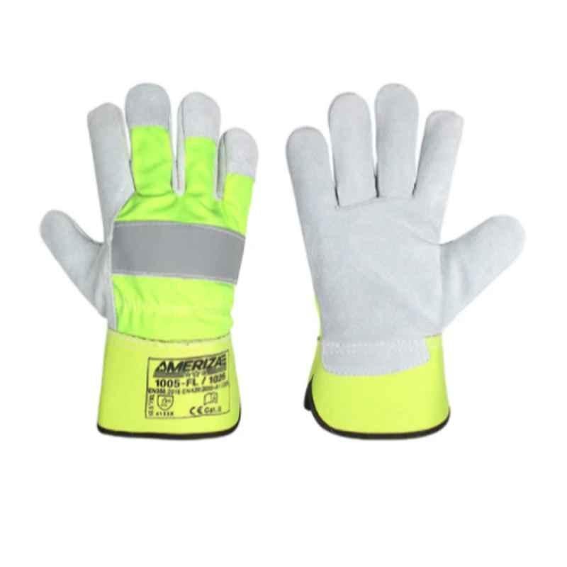 Ameriza E202112820 Leather Fluorescent Safety Gloves, Size: 10.5 inch