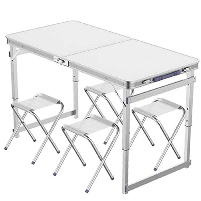 Corvids 100kg Aluminum Height Adjustable Folding Table with 4 Oxford Mat Chairs & Carrying Handle, CFTC-01 (WH)