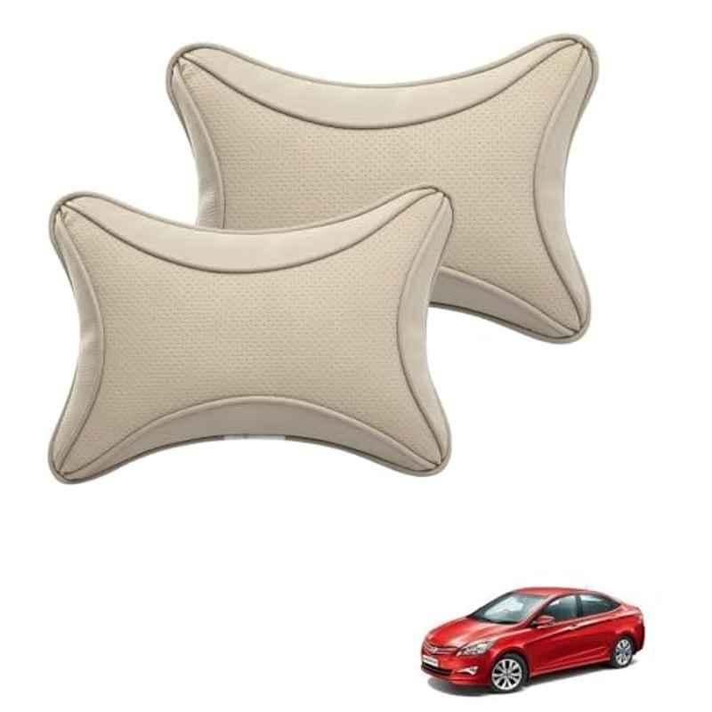 Kozdiko 2 Pcs Memory Foam & Polyester Beige Dots Car Neck Rest Pillow Set for Hyundai Verna Fluidic 4S, XNVJVHGJFH264