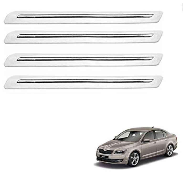 Kozdiko 4 Pcs PVC White Car Bumper Protector Set with Chrome Strip for Skoda Octavia 2013-Present