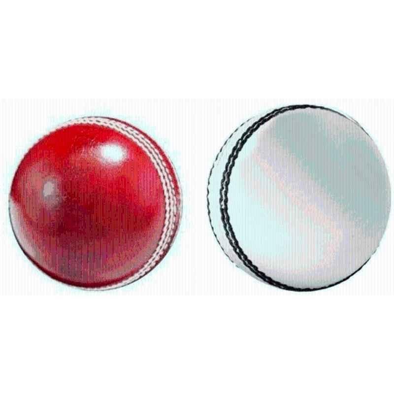 HTM White & Red Cricket Leather Ball (Pack of 2)