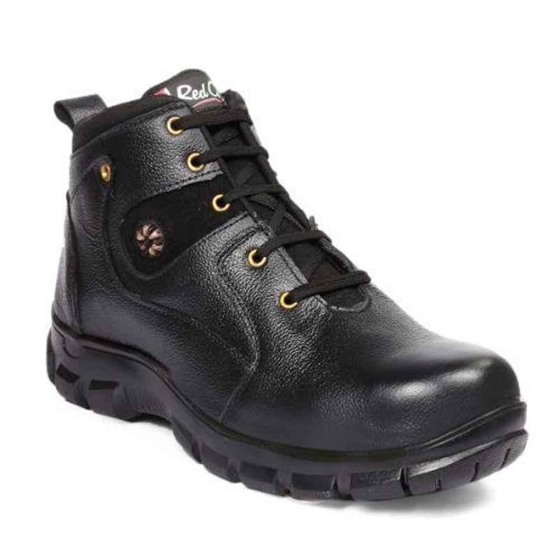 RED CAN SGE1164BLK Leather High Ankle Steel Toe Black Work Safety Boots, Size: 8