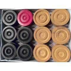 QUIT-X Authentic Maxx 3.18cm Wooden Beige & Black Carrom Coin Set with Striker Carrom Pawns (Pack of 25)