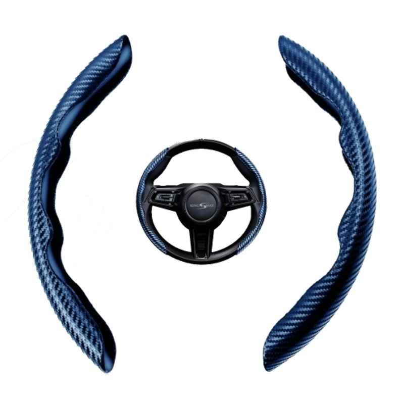 Kingsway 2 Pcs Fiber Steering Wheel Grip Cover Set with Premium Carbon Blue Finish for All Cars
