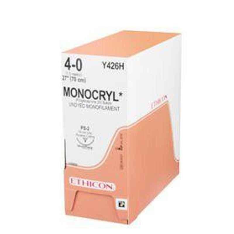Ethicon NW1665 Monocryl 2-0 Undyed Monofilament Suture, Size: 70cm (Pack of 12)