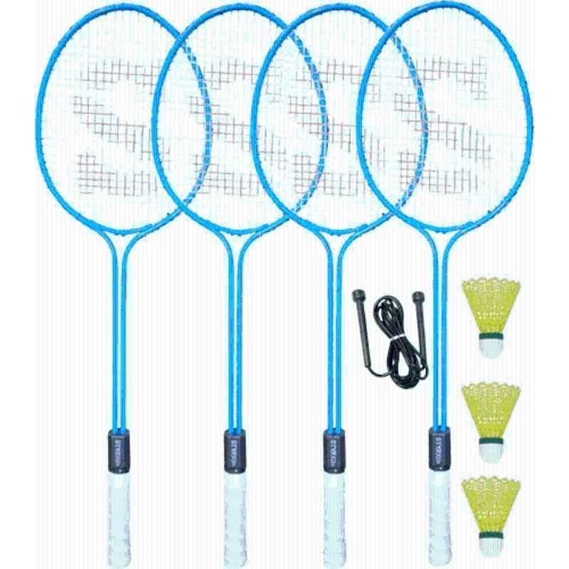 STYRKR Alloy Steel Multicolour Badminton Racquet Set of 4 with Shuttlecocks 3 Skipping Rope 1122 Badminton Kit