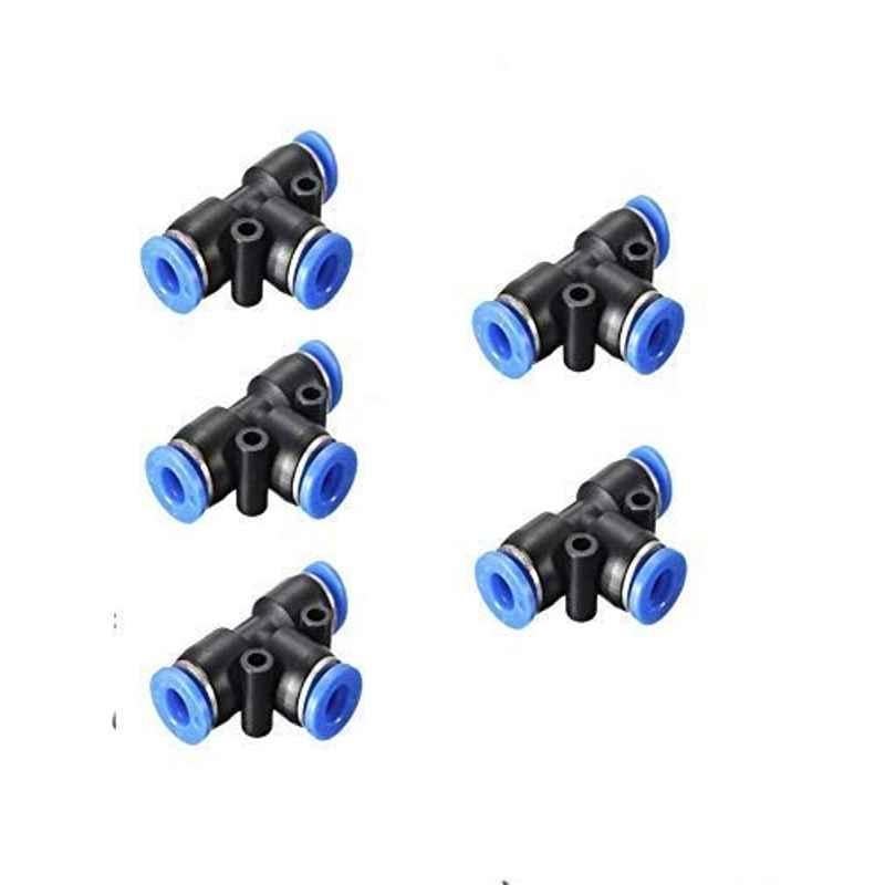 Krost 6mm Tee Union Pneumatic Push Connector Air Line Quick Fittings -5 Pieces