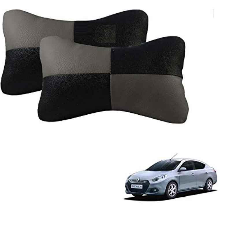 Kozdiko 2 Pcs Leather Grey & Black Neck Rest Car Cushion Pillow Set for Renault Scala