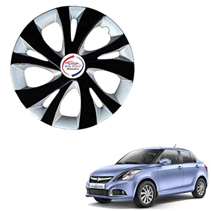 Auto Pearl 4 Pcs 14 inch ABS Black & Silver ER30 Hubcap Wheel Cover Set with Retention Ring for Maruti Suzuki Dzire Type 2