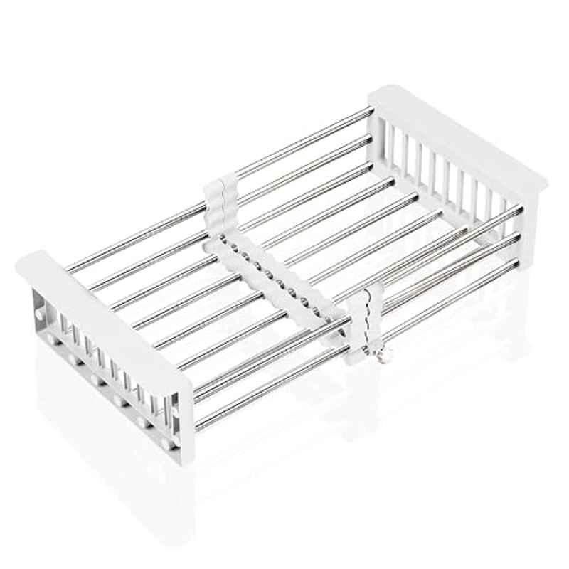 Plantex Stainless Steel & ABS Plastic White Sink Drainer Basket/Vegetable Washing Sink Basket Strainer/Kitchen Accessories Items for Home
