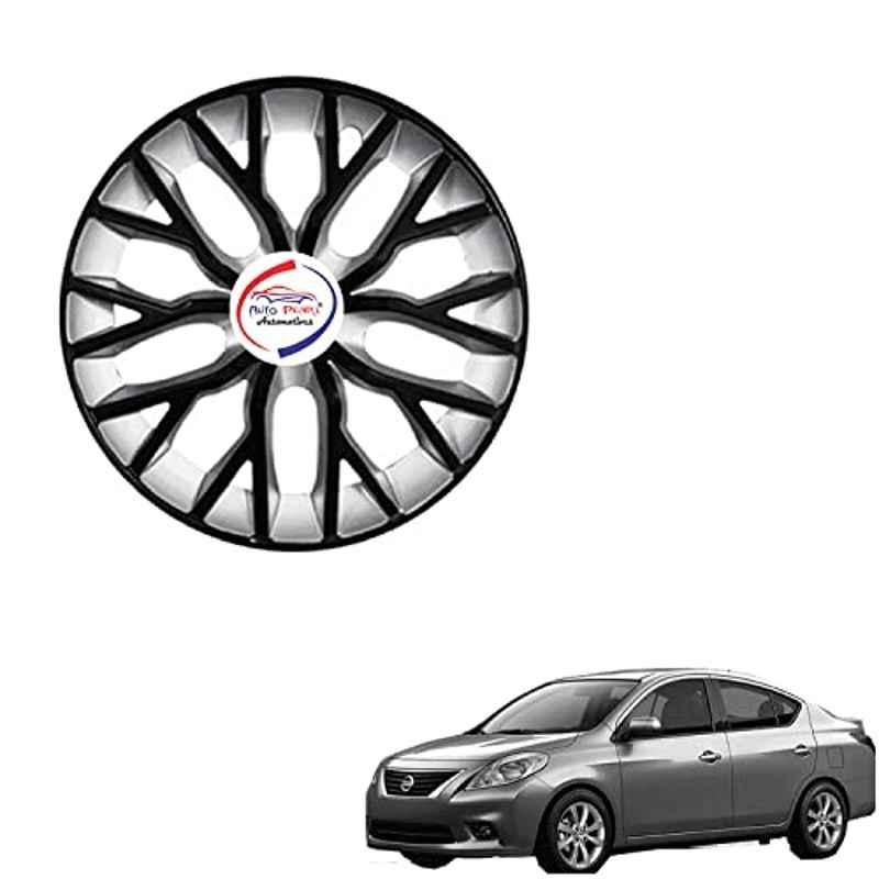 Auto Pearl 4 Pcs 15 inch ABS Black & Silver Hubcap Wheel Cover Set with Retention Ring for Nissan Sunny Phoenix