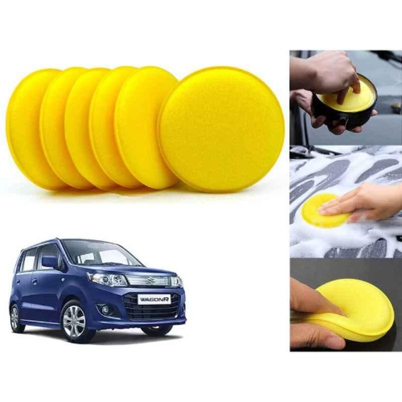 Auto Pearl Polyurethane Beige Washing & Waxing Polish Foam Sponge for WagonR 2014-2018 (Pack of 6)