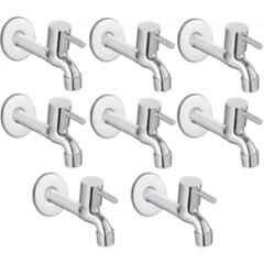 Senkiddpro Turbo Steel Chrome Finish Wall Mounted Long Body Tap with Wall Flange (Pack of 8)