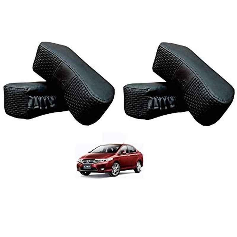 Kozdiko 4 Pcs CV Designer Black Leatherite Neck Rest Car Cushion Pillow Set for Honda City Ivtec 2010-2014