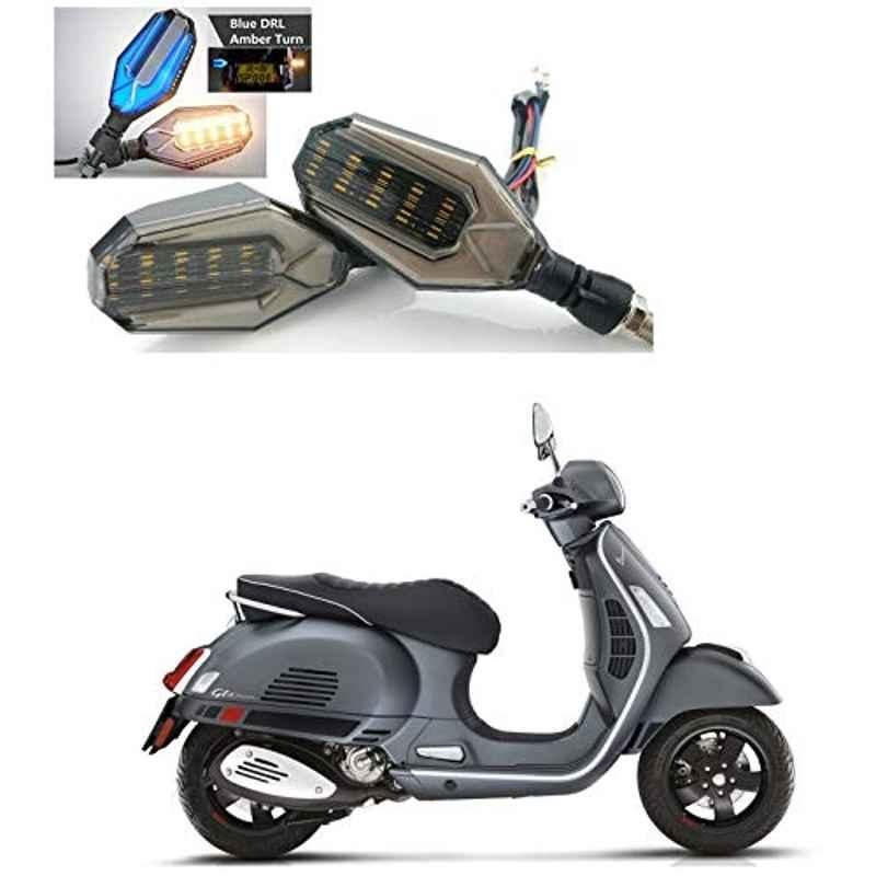 Kozdiko 4 Pcs Plastic Front & Rear U Shape Dual Color DRL LED BIke Indicator Set for Vespa GTS 300