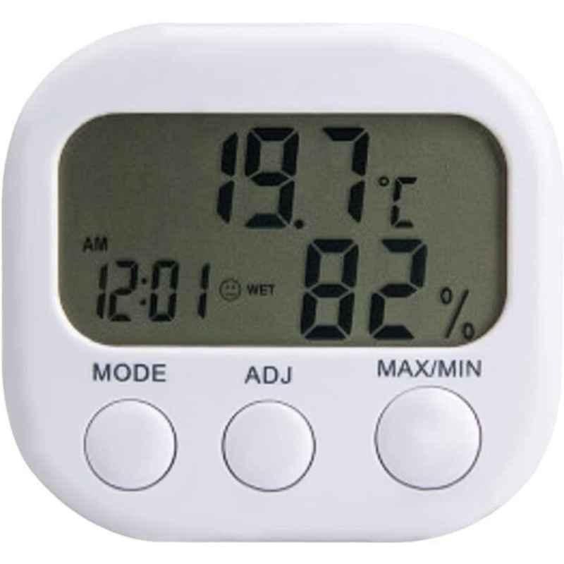 MxRady Polyester White LCD Digital Thermohygrometer with Time & Alarms Function