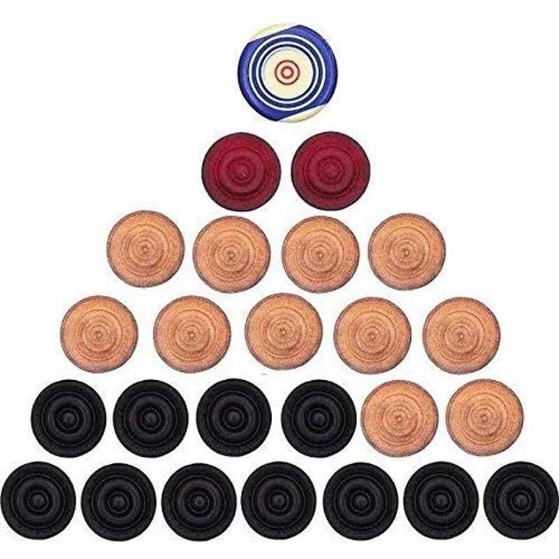 Forgesy Wood Multicolour Carom Coin & Striker with Solid Wood Board Accessories (Pack of 25)