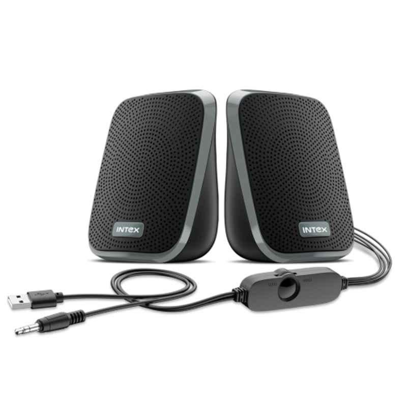 Intex IT-120 2.0 10W Grey Desktop Speaker with USB Powered, 3.5mm AUX Connectivity & In-Line Volume Control