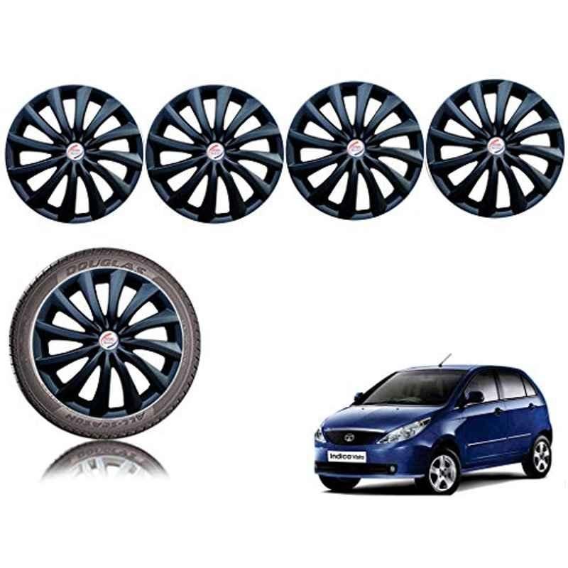 Auto Pearl 4 Pcs 14 inch Black ABS Hubcap Wheel Cover Set with Retention Ring for Tata IndicaVista