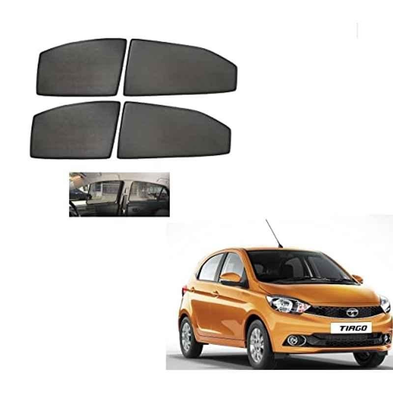 Kozdiko 4 Pcs Mesh Black Non-Magnetic Car Sun Shade Set for Tata Tiago