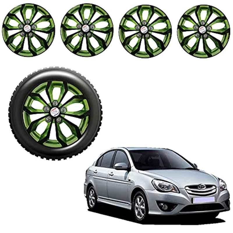 Auto Pearl 4 Pcs 14 inch ABS Black & Green Car Wheel Cover Set for Hyundai Verna Transform