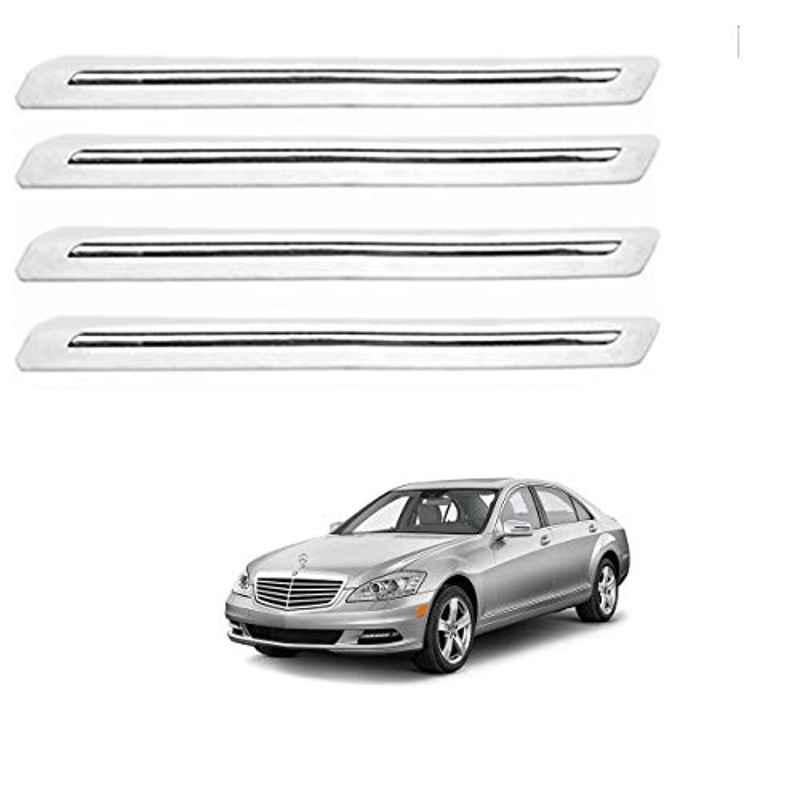 Kozdiko 4 Pcs PVC White Car Bumper Protector Set with Chrome Strip for Mercedes Benz S-Class