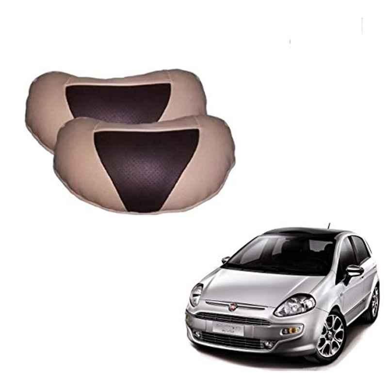 Kozdiko 2 Pcs Beige & Brown Car Neck Rest Cushion Pillow Set for Fiat Punto Evo