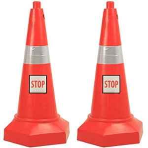 Ladwa 770mm Plastic Red 5kg Heavy Base Road Traffic Safety Cone with Stop Sign (Pack of 2)