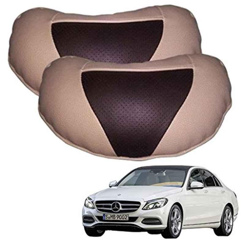 Kozdiko 2 Pcs Brown & Beige Neck Rest Set for Mercedes Benz C-Class, koz_36856