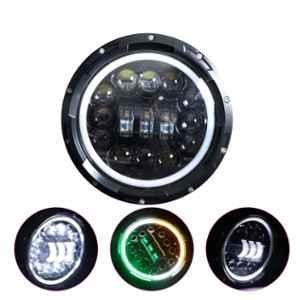 AllExtreme 75W 15 LED Round Full Ring Headlight with 3 Color for Royal Enfield, Jeep & Harley Davidson, EX7SB66