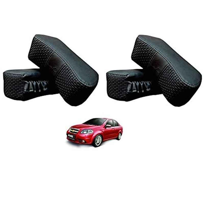 Kozdiko 4 Pcs CV Designer Black Leatherite Neck Rest Car Cushion Pillow Set for Chevrolet Aveo