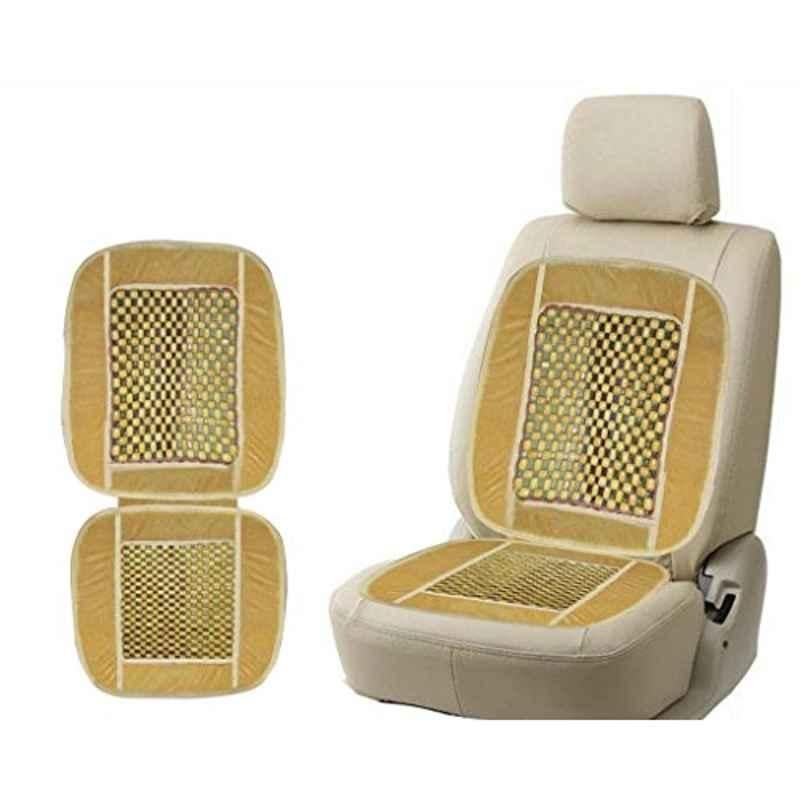 Kozdiko 2 Pcs Wooden Bead Seat Set with Beige Velvet Border for Fiat Punto