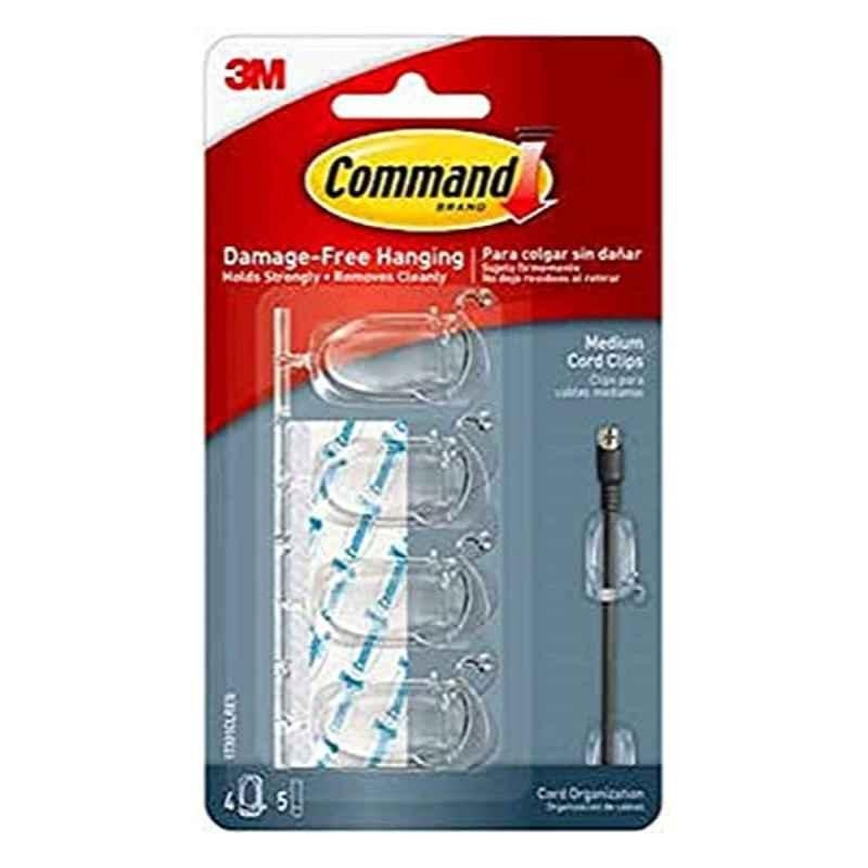 Command Clear Plastic Medium 4 Cord Organizer with 5 Strips, 17301