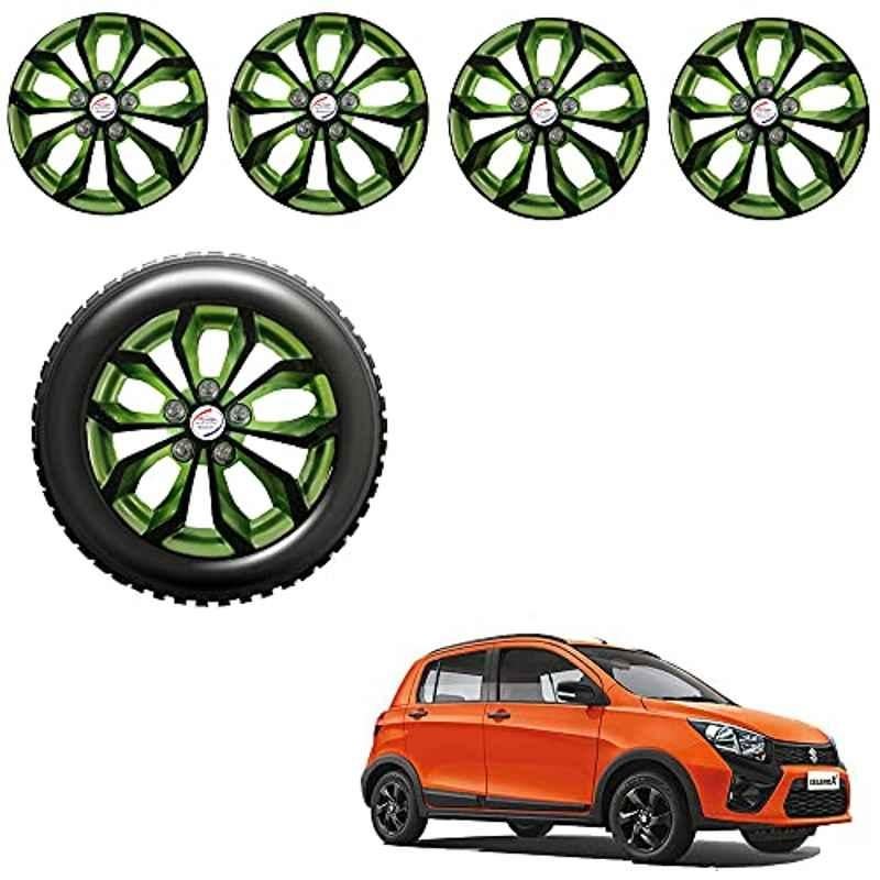 Auto Pearl 4 Pcs 14 inch Black & Green ABS Press Type Hubcap Wheel Cover Set with Retention Ring for Maruti Suzuki CelerioX