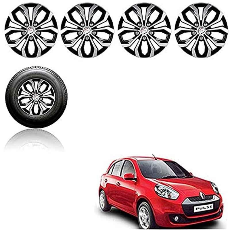 Auto Pearl 4 Pcs 14 inch ABS Silver & Black Press Fitting Wheel Cover Set for Renault Pulse