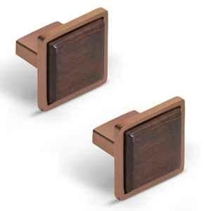Plantex Rose Gold & Wood Square Drawer Pulls & Knobs for Kitchen Cabinet & Wardrobe (Pack of 2)