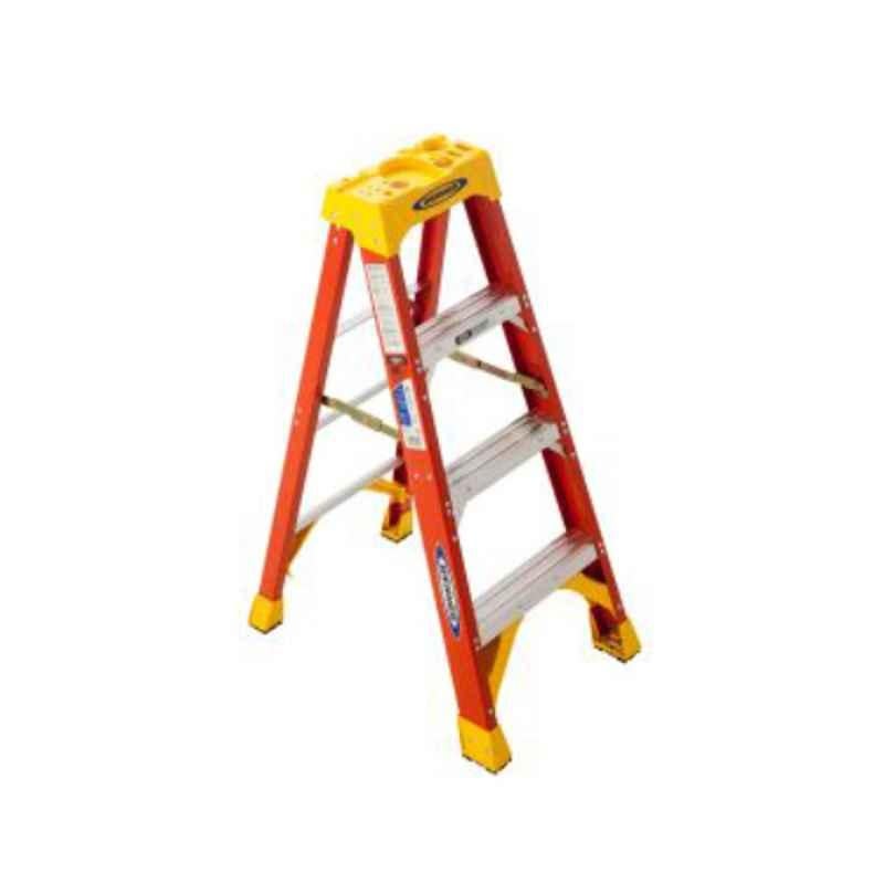 Werner 62 300lbs 4 Step Fiberglass & Aluminium Orange & Yellow Ladder, 6204