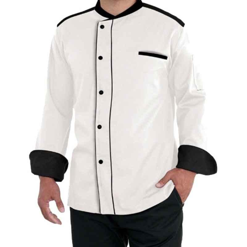 Superb Uniforms Polyester & Cotton White Long Sleeves Two Tone Kitchen Cook Dress, SUW/W/CC026, Size: S