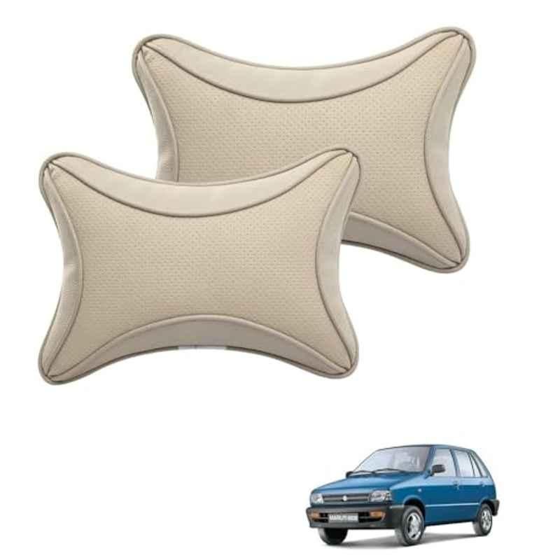 Kozdiko 2 Pcs Memory Foam & Polyester Beige Dots Car Neck Rest Pillow Set for Maruti Suzuki 800, XNVJVHGJFH7